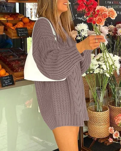 Vista 3 de BTFBM Women Cable Knit Sweaters 2023 Fall Winter Crew Neck Button Shoulder Long Sleeve Chunky Oversized Sweater Pullover