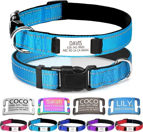 Vista 11 de Collar de perro de nailon personalizado con placa de nombre grabada, S, negro Custom engraved name & phone; reflective stitching, adjustable