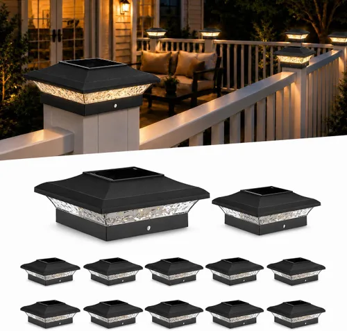 Vista 15 de T-SUN Luces de Tapa de Poste 4x4 Paquete de 6 para Cerca de Vinilo/Madera, Exterior Impermeable Blanco Cálido y Frío, Luces Solares de Poste