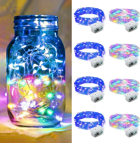 Vista 90 de Paquete de 6 luces de hadas a pilas con temporizador remoto, 8 modos de iluminación, 7 pies, 20 luces LED impermeables para Halloween, Navidad