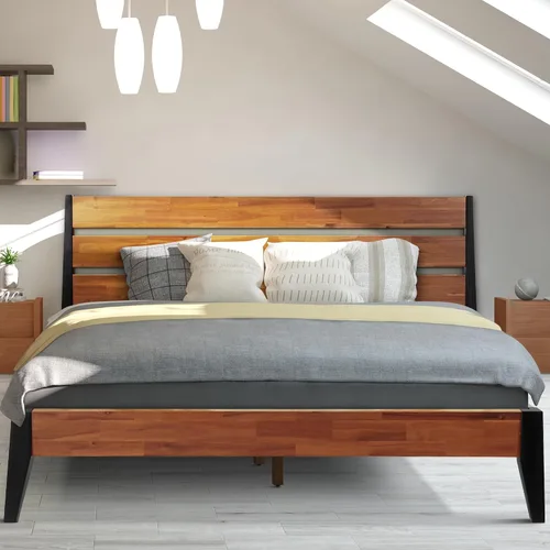 Vista 8 de Acacia Emery - Marco de cama con cabecero, cama de plataforma de madera 100% maciza, estilo de cama escandinavo con todos los colchones Americano