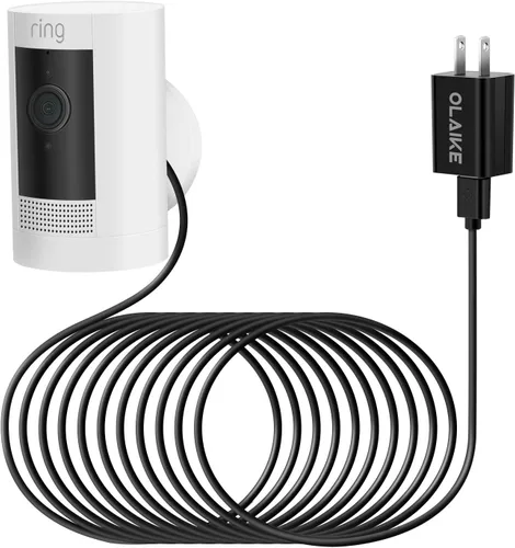 Vista 13 de OLAIKE Paquete de 2 cables de carga de 16 pies para batería Ring Stick Up Cam/Plug-in y Ring Spotlight Cam Battery, adaptador de corriente