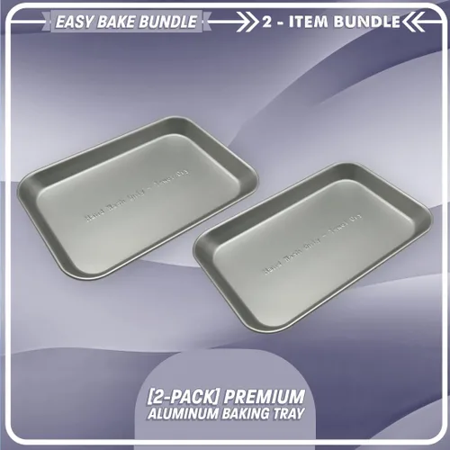 Vista 3 de JDS Toy Store Paquete de 2 bandejas de aluminio prémium para hornear fácilmente, mide 6 x 4 x 0.5 pulgadas