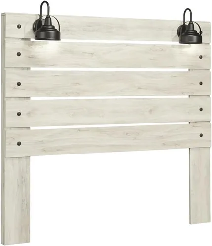 Vista 7 de BOWERY HILL Cabecera de panel doble, acabado blanqueado, madera de ingeniería, lámpara LED integrada, puertos de carga USB, estilo industrial