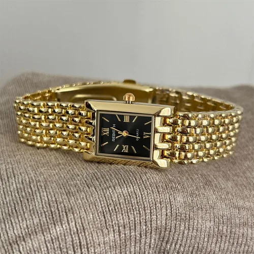 Vista 7 de MASTOP Gold Watches for Women Vintage Rectangle Quartz Watch 30M Waterproof Stainless Steel Bracelet Adjustable Ladies Wristwatch