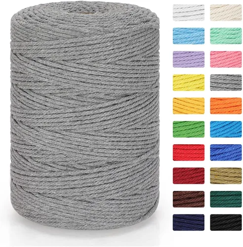 Vista 18 de Cordón de macramé 3mm x 300m Cuerda de macramé 100% algodón natural Cordón de algodón trenzado de 4 hebras para manualidades DIY, adornos