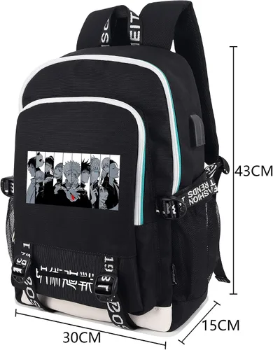 Vista 6 de Roffatide Mochila de anime para laptop con puerto de carga USB y puerto para auriculares, color negro