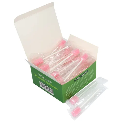 Vista 2 de s Hisopos desechables para el cuidado bucal, hisopos de esponja estéril, envueltos individualmente (250 unidades, rosa)