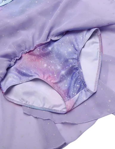 Vista 8 de Zaclotre Leotardos de gimnasia para niñas, con tirantes cruzados, brillantes vestidos de baile de ballet con espalda hueca y falda para disfraz