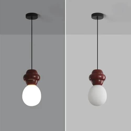 Vista 3 de French Oval Glass Pendant Light Modern Milk White Mini Hanging Light Fixtures Adjustable Cord Chandelier for Dining Room Cafe Home E27/E26 Red