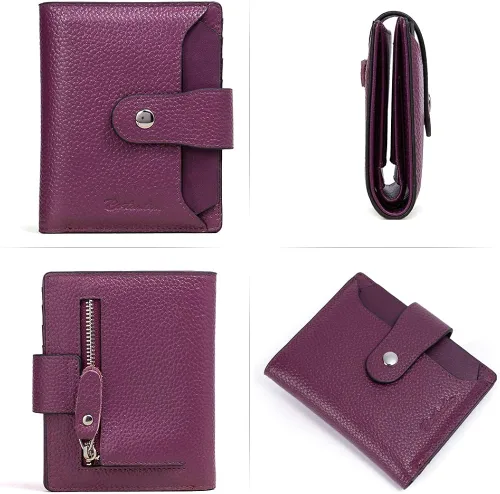Vista 6 de BOSTANTEN - Billetera de cuero para mujer con bloqueo RFID, pequeña, con cremallera, de bolsillo, para tarjetas, con ventana para documento