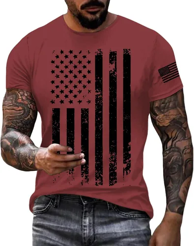 Vista 6 de Camisetas patrióticas para hombre del 4 de julio para el 4 de julio, camiseta patriótica de manga corta con cuello redondo y bandera estadounidense