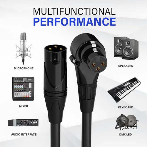 Vista 6 de LyxPro Cable de micrófono XLR hembra a macho de ángulo recto de 3 pines de 1.5 pies para altavoces amplificados, interfaz de audio, rendimiento