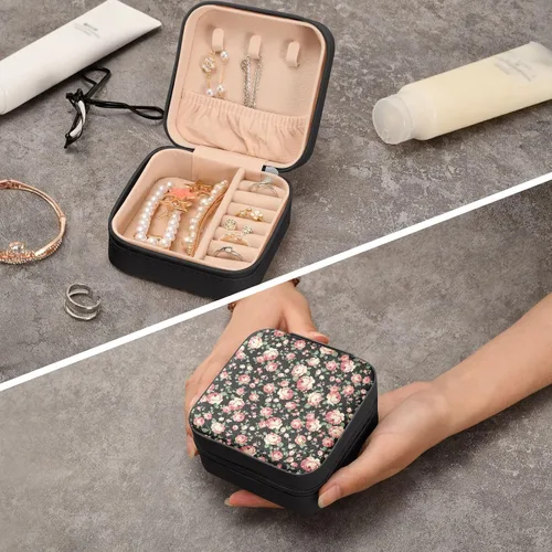 Vista 7 de WELLDAY Jewelry Box Roses Portable Travel Jewelry Case Organizer Bag Storage Box for Necklace, Earrings, Rings, Bracelet