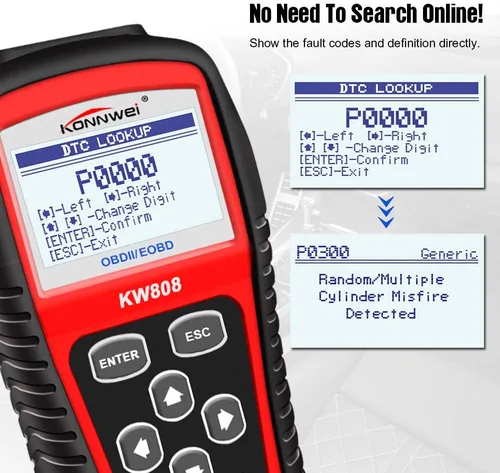 Vista 6 de KONNWEI KW808 Auto OBDII Lector de Códigos con Pantalla Grande de 2.8" OBD2 Escáner con Funciones Completas de Herramienta de Escaneo Diagnóstico