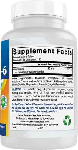 Vista 6 de Best Naturals Vitamina B6 25 mg, 120 tabletas (120 unidades (paquete de 1))