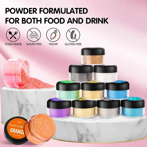 Vista 4 de Purpurina comestible – 0.35 onzas (0.35 oz) de polvo comestible metálico de grado alimenticio para bebidas, decoración de pasteles, hornear, polvo