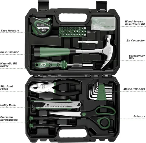 Vista 3 de Prostormer - Kit de herramientas de 93 piezas, juego de herramientas básicas para el hogar, color verde All-Purpose Tools for Homeowners and