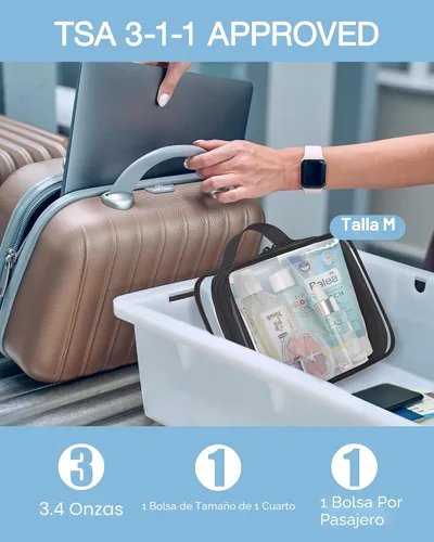 Vista 6 de BAGSMART Neceser transparente con asa, paquete de 2 unidades, aprobado por Negro Absoluto