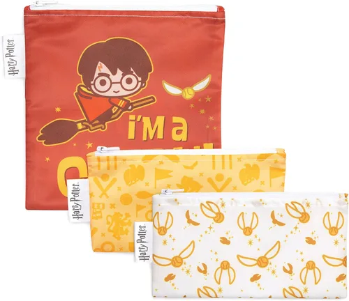 Vista 13 de Bumkins - Bolsas reutilizables para snacks, para almuerzo escolar de niños y porciones para adultos, tela lavable, bolsa con cierre de tela