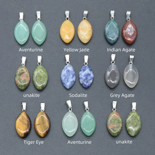 Vista 2 de LHJ 20 colgantes de piedra natural con forma de marquesa de cristal de ágata de chakra para hacer joyas, collares, aretes