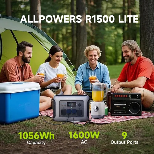 Vista 2 de [Nueva versión 2025] ALLPOWERS R1500 LITE Estación de energía portátil con panel solar SP037, generador solar LiFePO4 de 1600 W 1056 Wh con panel