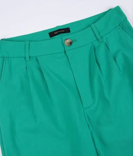 Vista 6 de ASSUAL Pantalones de pierna recta de mezcla de lino para mujer, pantalones de cintura media con botones, pantalones de vestir holgados para todo