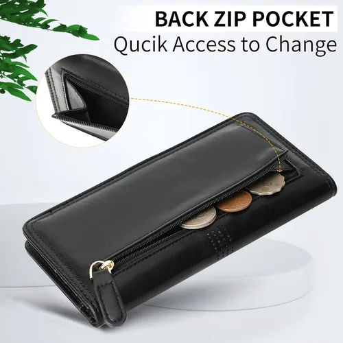 Vista 4 de APHISON Billetera para mujer ultra delgada de cuero delgado cartera RFID bloqueo tarjeta de crédito titular doble embrague largo señoras Billfold