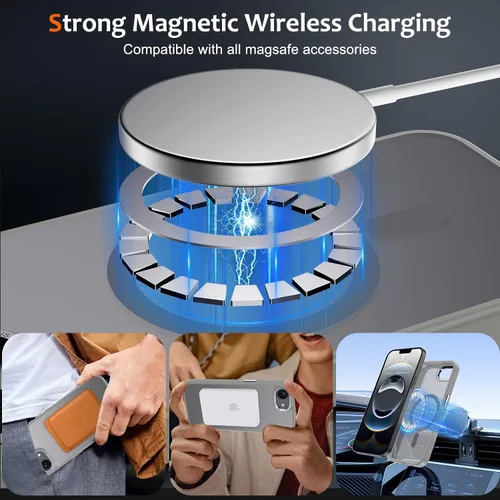 Vista 876 de Anuck - Funda magnética para iPhone 11 compatible con MagSafe, carcasa trasera mate translúcida dura, borde de TPU, delgada, resistente a impactos