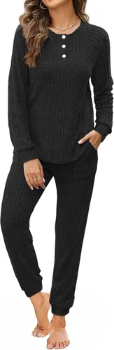 Vista 29 de Wiholl - Conjuntos de dos piezas para mujer: ropa cómoda con sudadera abotonada y pantalones deportivos con bolsillos