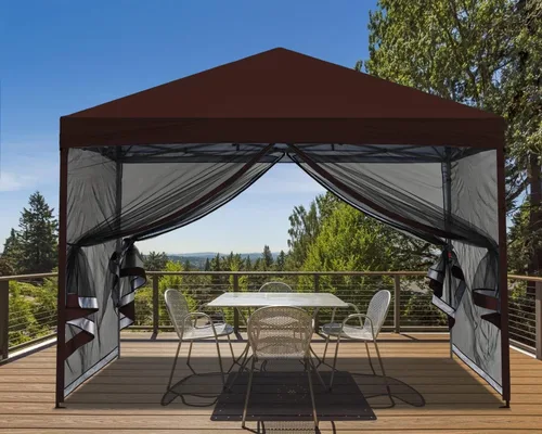 Vista 15 de MASTERCANOPY Toldo desplegable para exteriores de fácil instalación con paredes de malla (8 x 8 pies, rojo) Silver‑coated Waterproof UV‑blocking