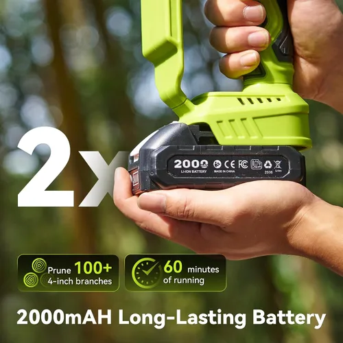 Vista 4 de Mini motosierra inalámbrica, motosierra eléctrica de 8 pulgadas y 6 pulgadas, funciona con pilas, 1000 W sin escobillas de mano con 2