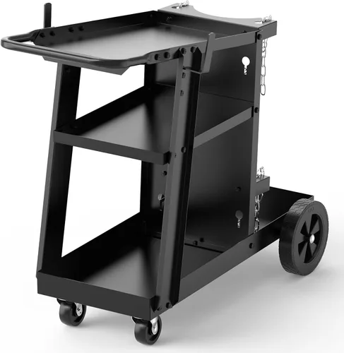 Vista 11 de YESWELDER Carro de Soldadura, de 2 Niveles con 2 Cajones para Soldador MIG, Soldador TIG y Cortador de Plasma, Almacenamiento de Tanques, Cadenas