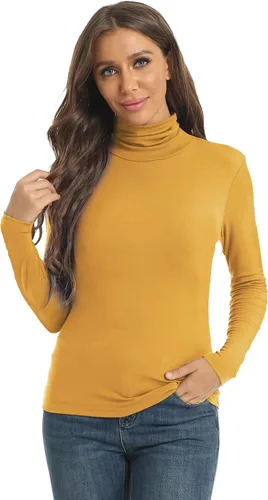 Vista 3 de Camisetas casuales de manga larga con cuello alto para mujer ajustadas ligeras con capa base