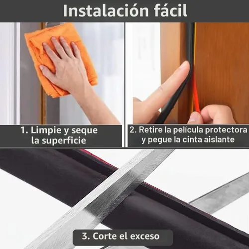 Vista 5 de ESUFEIR Tira de sellado de puerta de 19.7 pies, tira de sello de puerta autoadhesiva de goma para insonorización de puertas y ventanas, burlete
