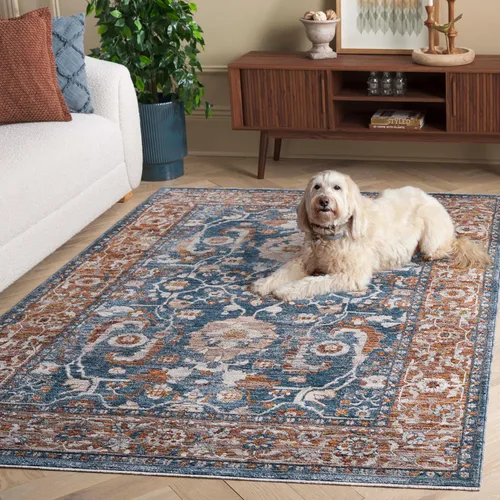 Vista 6 de SAFAVIEH Heirloom Collection - Alfombra de área de 4 x 6 pies, color azul/óxido, diseño geométrico, antideslizante, ideal para zonas de alto tráfico