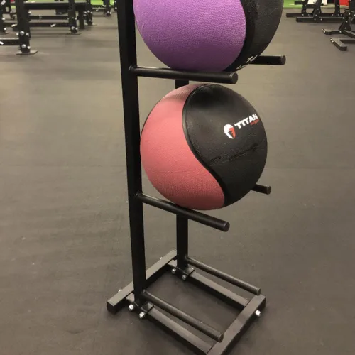 Vista 3 de Titan Fitness Árbol de almacenamiento de bolas medicinales ajustable, capacidad para 5 pelotas medicas para entrenamiento de fuerza, conductor
