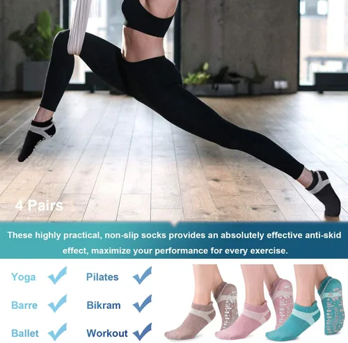 Vista 34 de Muezna Calcetines de yoga antideslizantes para mujer, antideslizantes, para pilates, barras, calcetines de hospital con agarres, talla 5-10