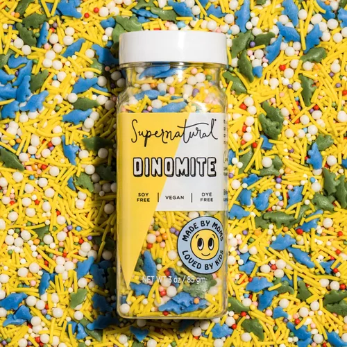 Vista 3 de Supernatural Dinomite Sprinkles, mezcla de confeti de dinosaurio vegano sin Colores a base de plantas e ingredientes veganos Gránulos