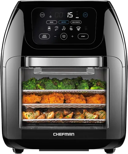 Vista 10 de Chefman Horno freidora de aire 5 en 1 de 12 cuartos de galón con temporizador digital, pantalla táctil y 12 ajustes preestablecidos, horno