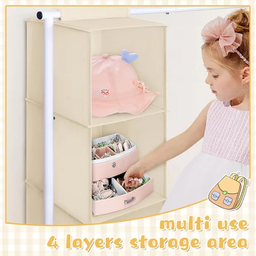Vista 4 de Univivi Perchero para Ropa de Niños con Organizador Colgante, Almacenamiento de Vestidor Infantil para Colgar Ropa, Armario Guardarropa para Niños