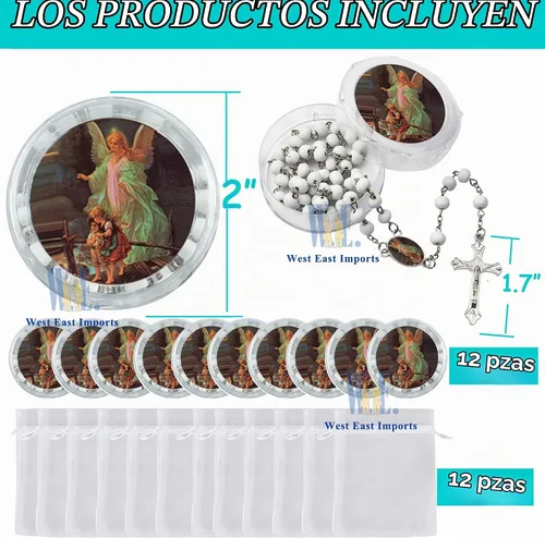 Vista 2 de 12 piezas de recuerdos de bautismo de rosario perfumado, cuentas blancas