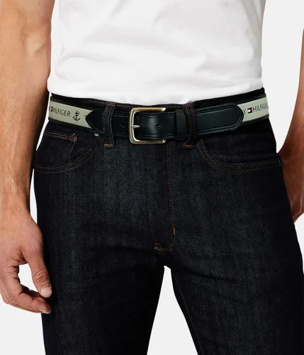 Vista 5 de Tommy Hilfiger - Cinturón de tela con incrustaciones de cinta para hombre, con hebilla de un solo diente