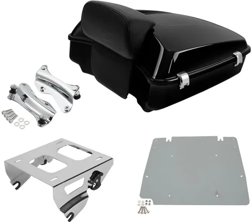 Vista 35 de TCT-MOTORPARTS Paquete de viaje picado, maletero, almohadilla de respaldo, estante de montaje individual negro para modelos Harley Touring Road King
