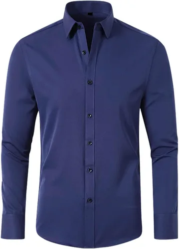 Vista 3 de Camisas grandes y altas para hombre, manga larga, cuello sólido, camisas de vestir, para fiesta de graduación, con botones, ropa al aire libre