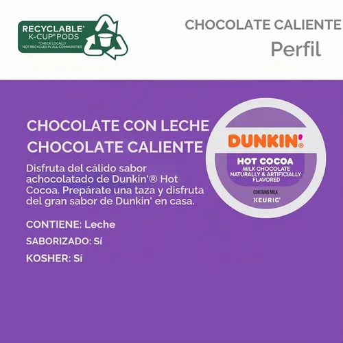 Vista 5 de Dunkin' Chocolate con leche de cacao caliente, 22 cápsulas Keurig