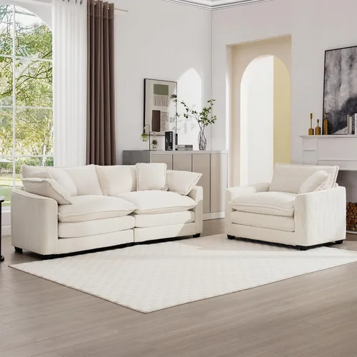Vista 3 de mikibama Juego de sofá de lujo de 2 piezas, sofá de dos plazas y sillón, juego de sofás de pana moderna cómodos tipo nube para sala de estar