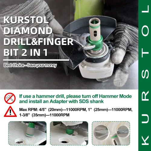 Vista 5 de Broca de núcleo de diamante – Broca de fresado de dedo de diamante de diámetro 1-3/8 pulgadas X5/8-11 rosca para agrandar dar forma bisel redondo