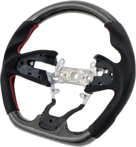 Vista 11 de IKON MOTORSPORTS, Volante compatible con Honda Civic de 10ª generación 2016-2021, volante de fibra de carbono sintética tipo ante con costuras rojas