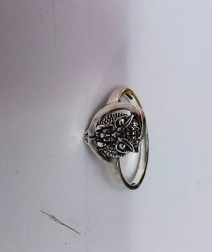 Vista 3 de Anillo de mujer de plata de ley 925 con búho y luna creciente